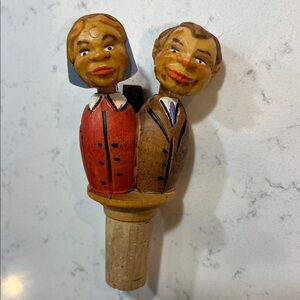Collectable Vintage European hand carved ANRI 'Kissing Couple' bottle stopper